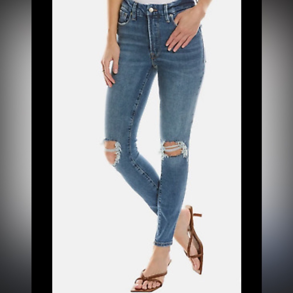 Good American Denim Jean 4‎ 27 High Waist Stretch Distressed Ripped Medium Wash